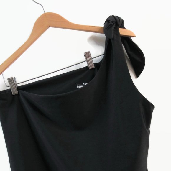 Saint Somebody Swim Now or Never One Shoulder Black Swimsuit Bathing Suit - Picture 9 of 11